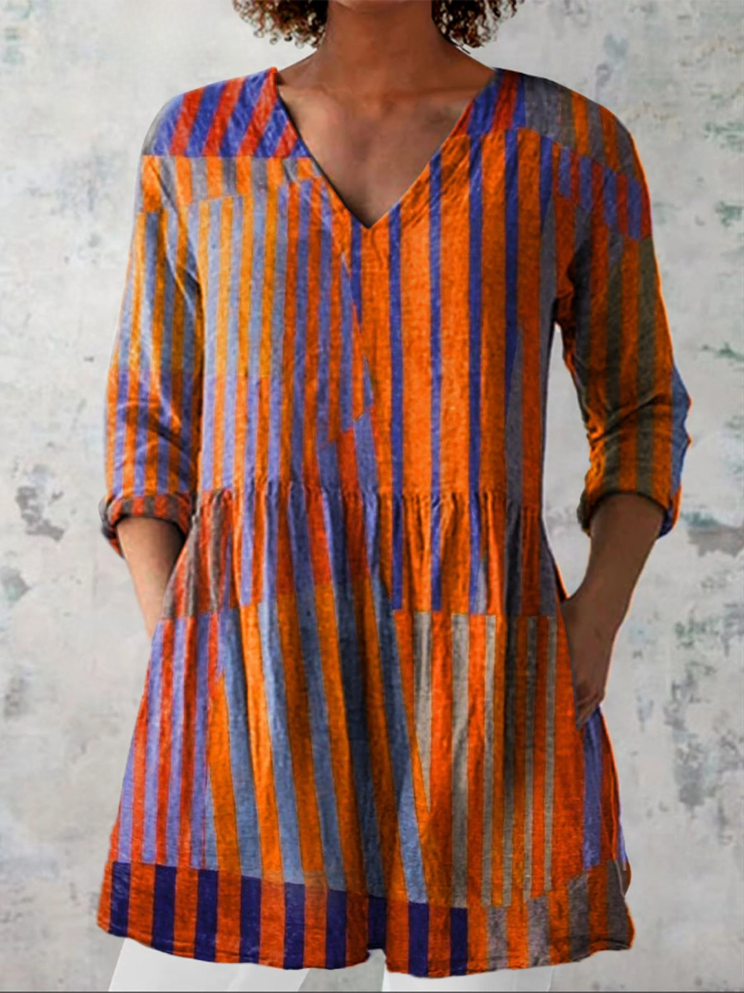 Elegant Placket Blouse for Women – Softly Structured Shoulders, Neat Collar in Orange