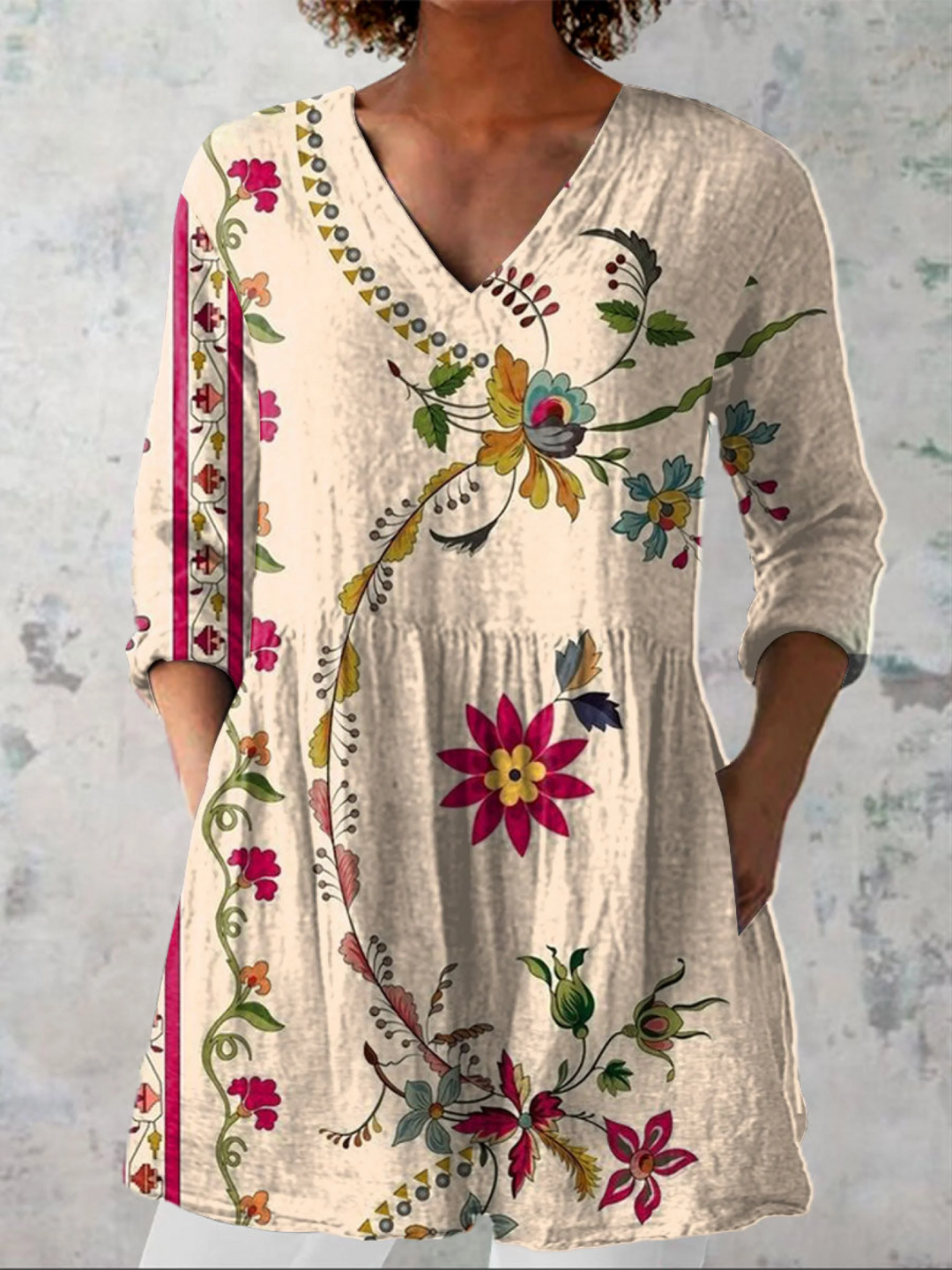 Flowing Collared Blouse for Women – Neat Placket, Sleeve Comfort in Beige