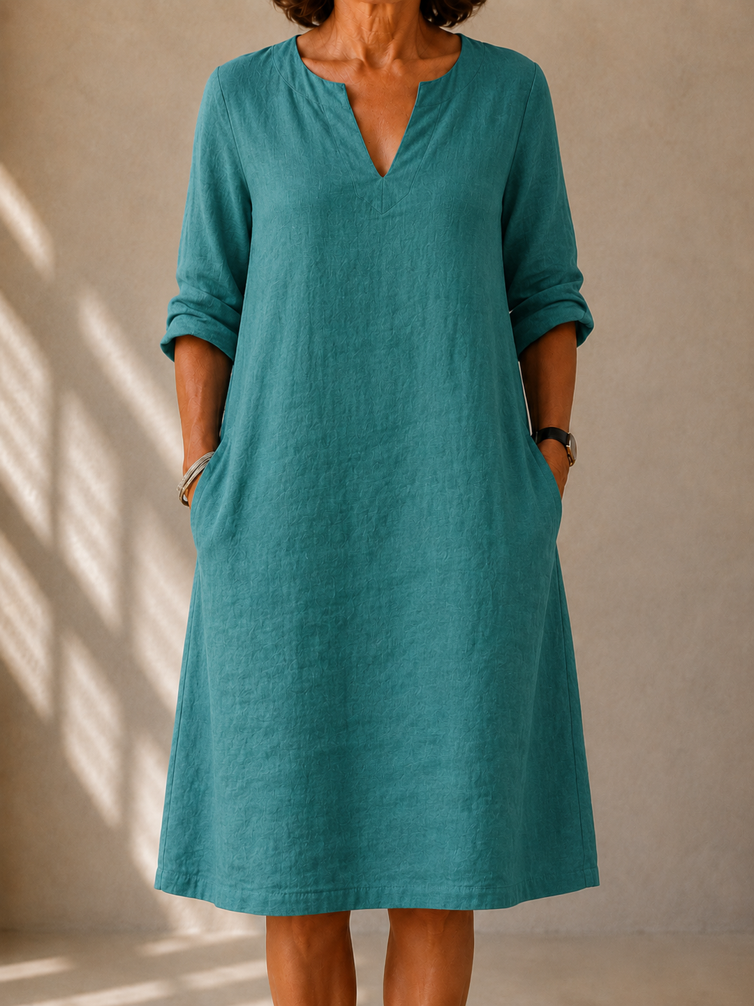 Belted A-Line Dress for Women – Straight Leg Cut, Side Pockets