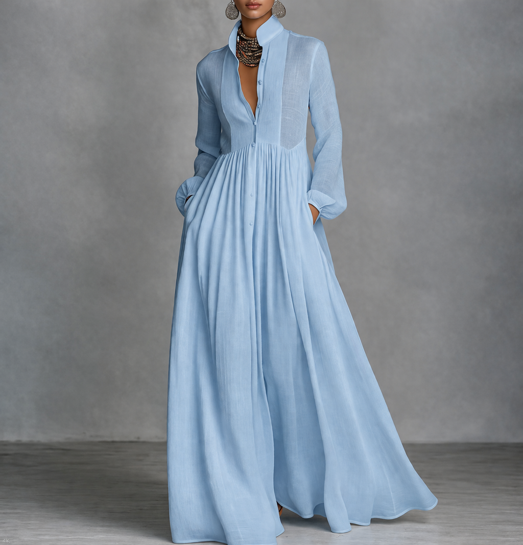 High Neck Maxi Dress for Women – Relaxed Fit, Practical Side Pockets