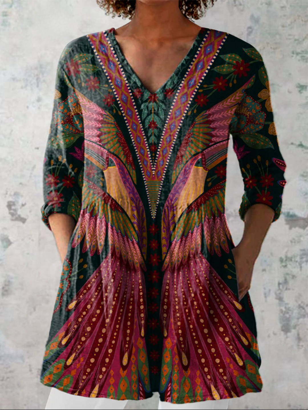 Printed Blouse for Women – Timeless Shape, Collar and Placket, Flowing Line