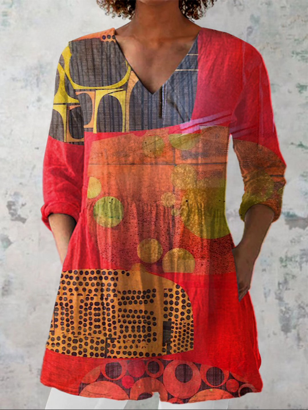 Flowing Placket Blouse for Women – Neat Collar, Tuck-In Styling in Red