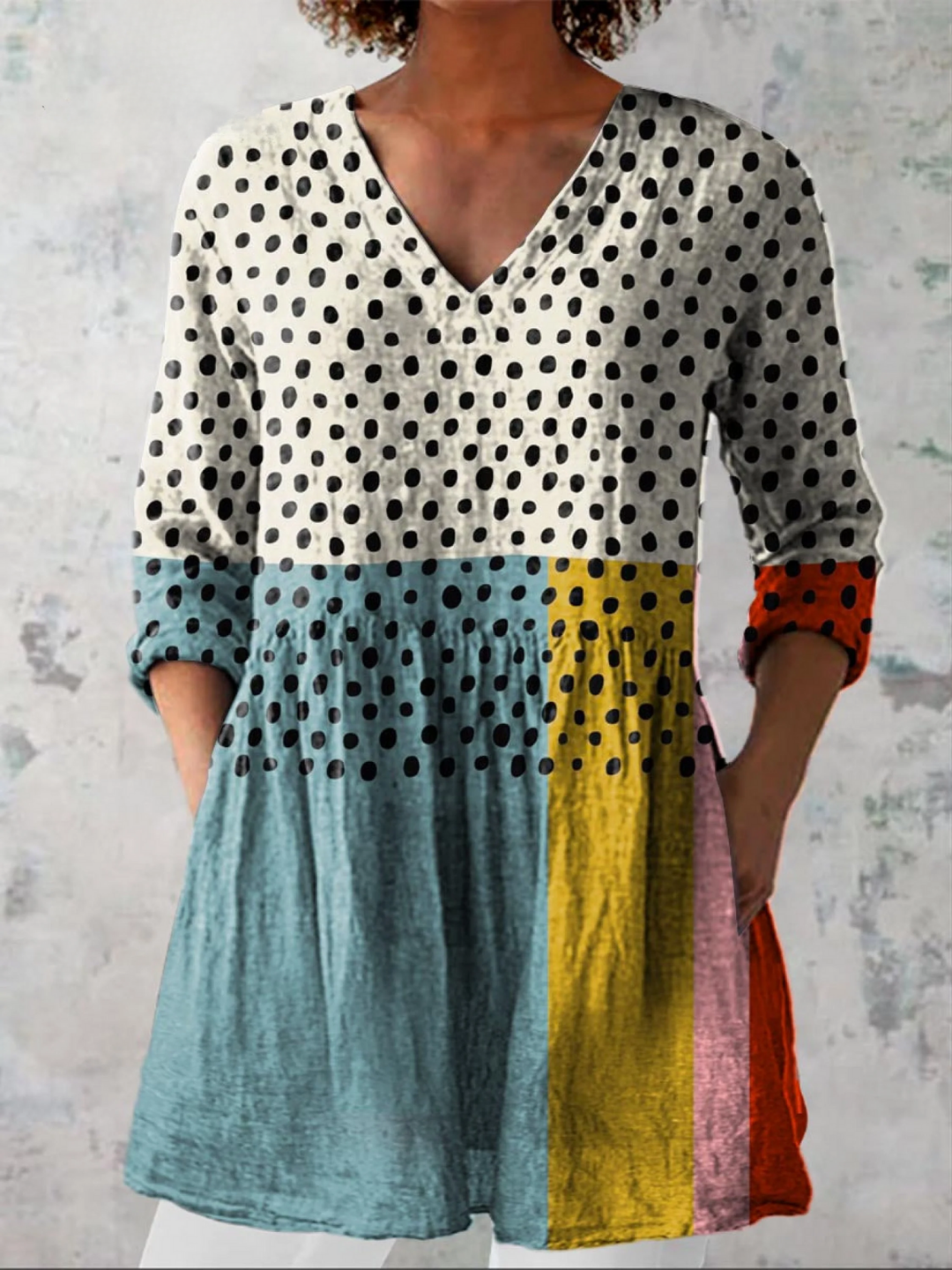 Flowing Print Blouse for Women – Neat Collar, Structured Shoulders in Multicolor