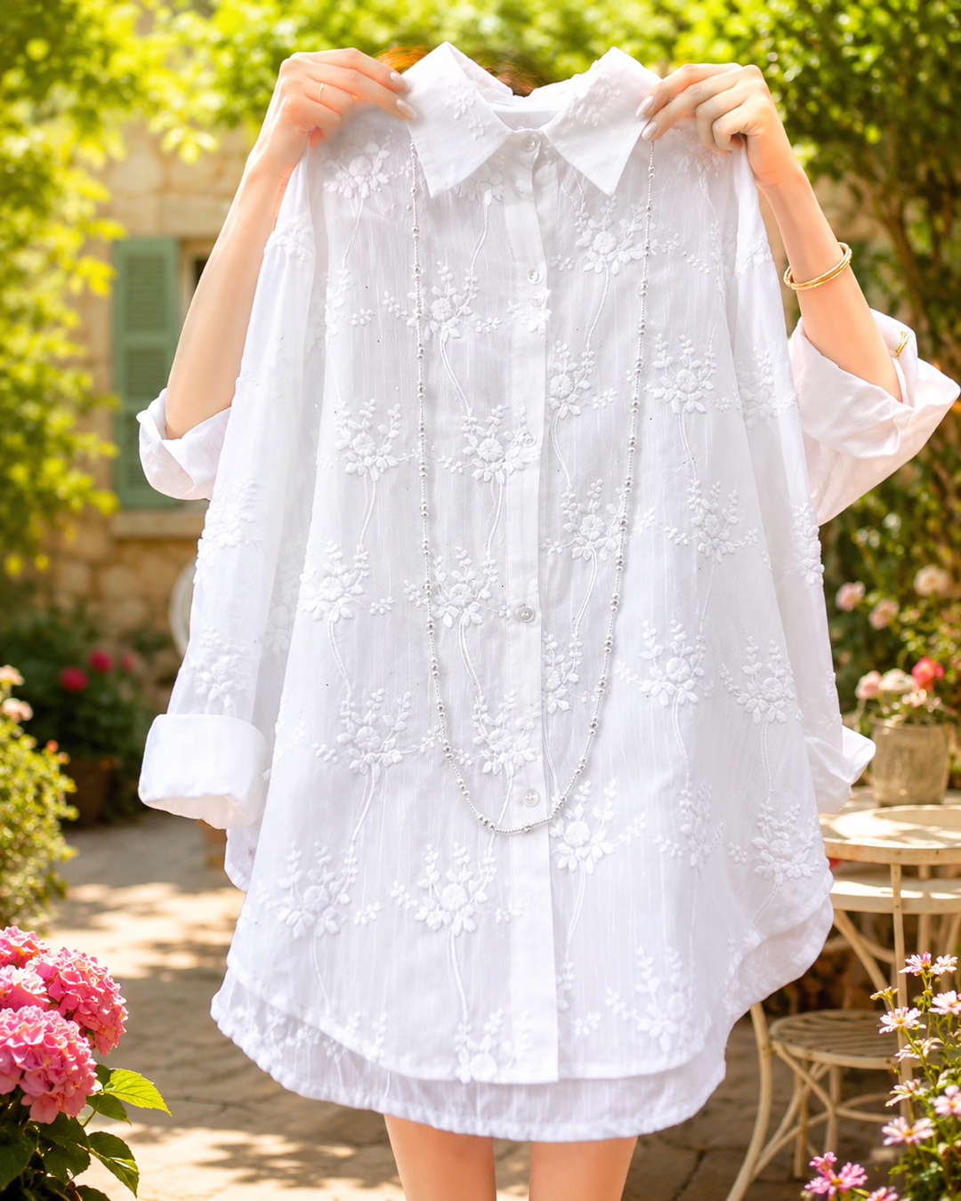 Breathable Flowing Blouse for Women – Lightweight Fabric, Neat Collar in White