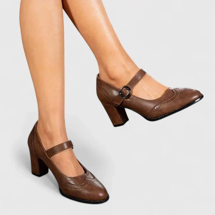 Faux Leather Buckle Pumps for Women – Stable Heel, Smooth Lining