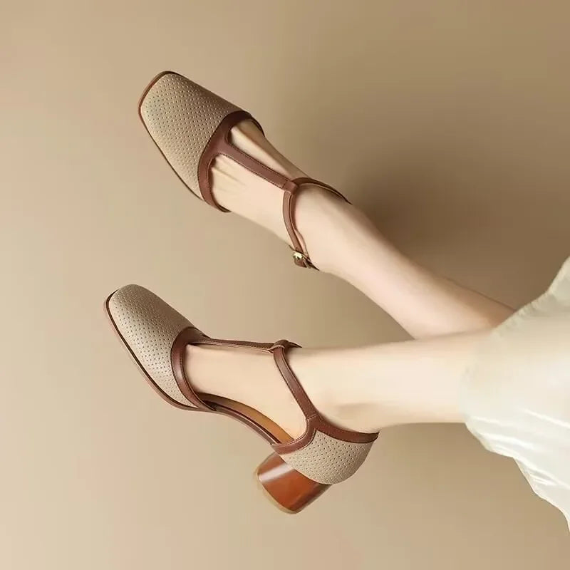 Leather-Look Buckle Pumps for Women – Cushioned Insole, Non-Slip Sole