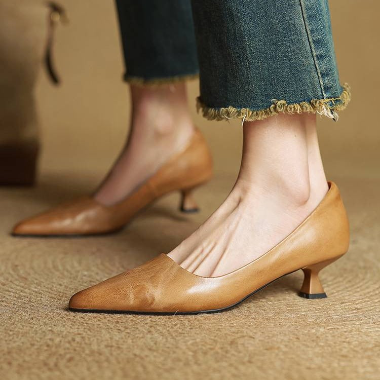 Faux Leather Buckle Pumps for Women – Breathable Fabric, Warm Lining