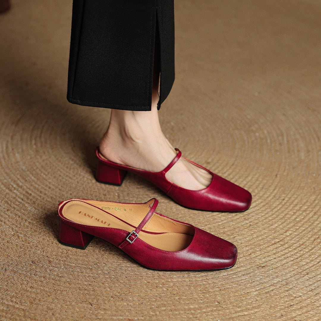 Square Toe Heeled Pumps for Women – Faux Leather, Smooth Lining, Cushioned Insole