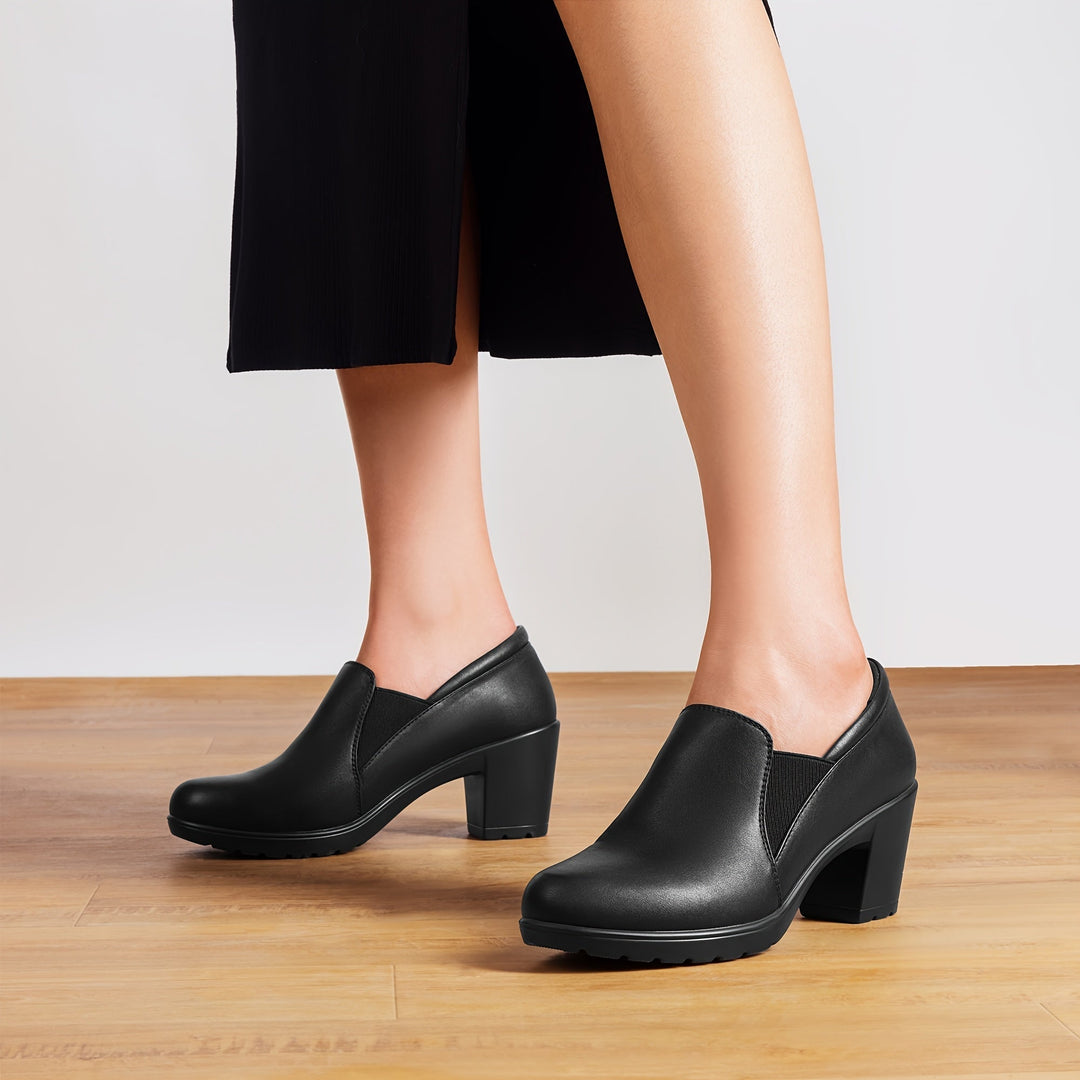 Square-Toe Buckle Pumps for Women – Fully Lined, Stable Walkable Heel