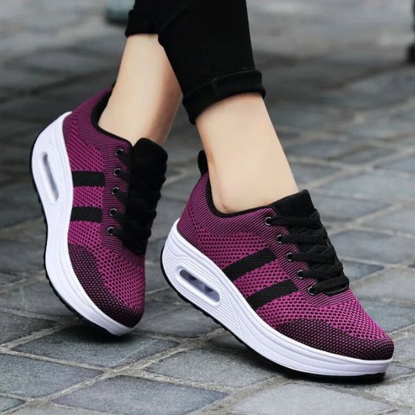 Heeled Summer Sneakers for Women – Breathable Fabric, Flexible Sole, Slip-On Fit