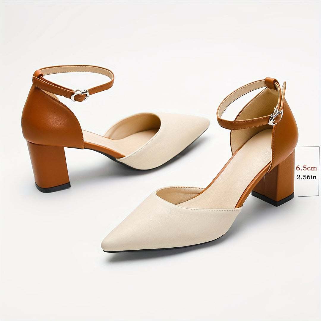 Faux Leather Heeled Pumps for Women – Smooth Lining, Non-Slip Sole in Beige