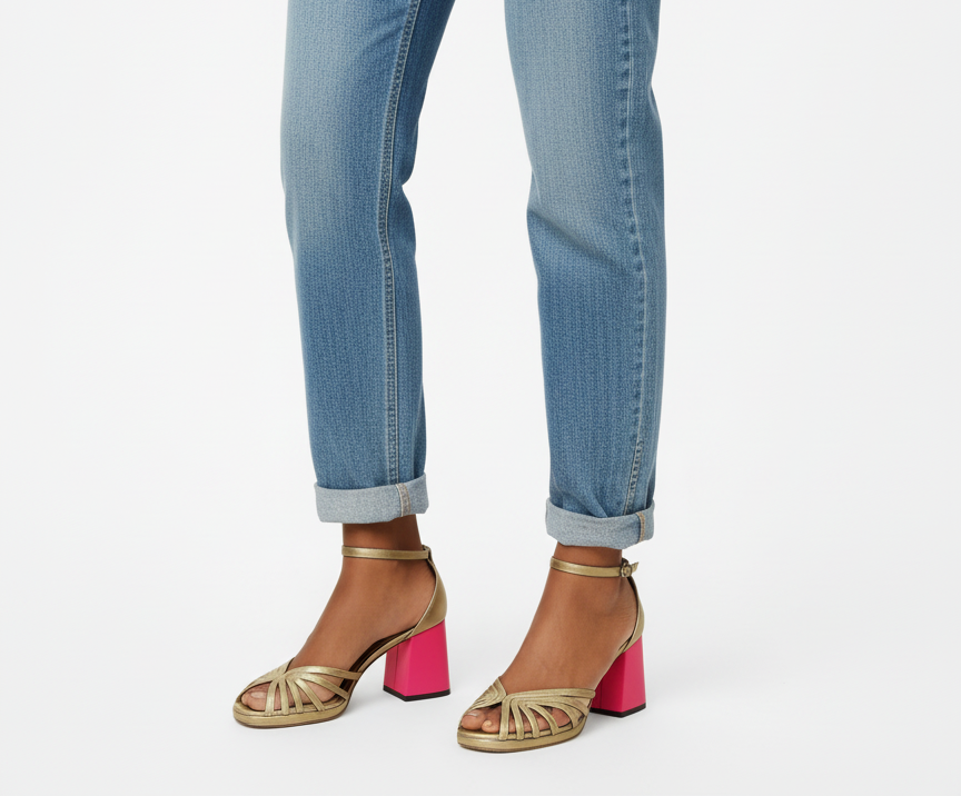 Leather-Look Pumps for Women – Supportive Footbed, Non-Slip Sole in Gold