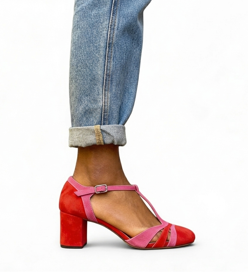 Faux Suede Pumps for Women – Non-Slip Sole, Cushioned Insole in Red