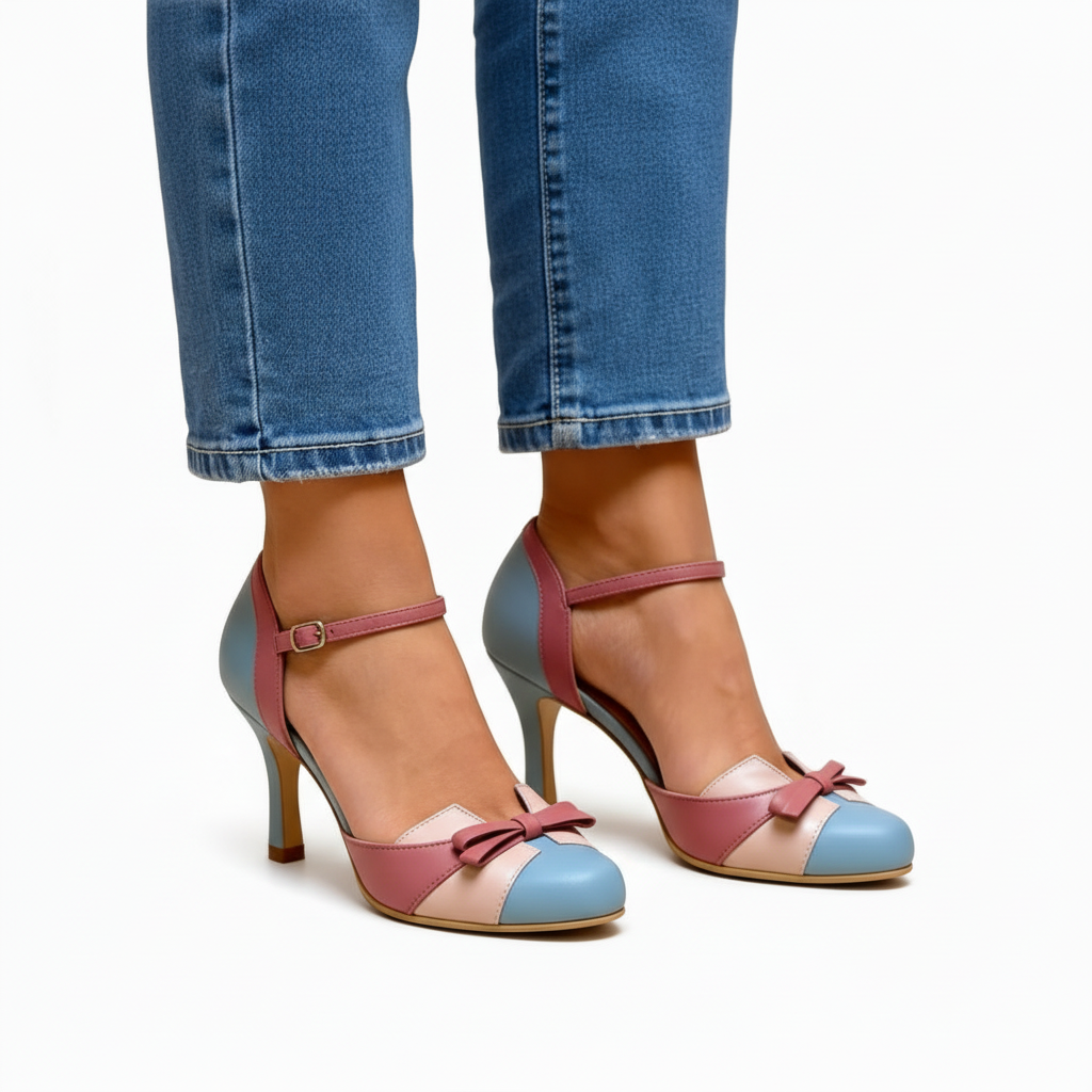 Leather-Look Heeled Pumps for Women – Non-Slip Sole, Cushioned Insole in White