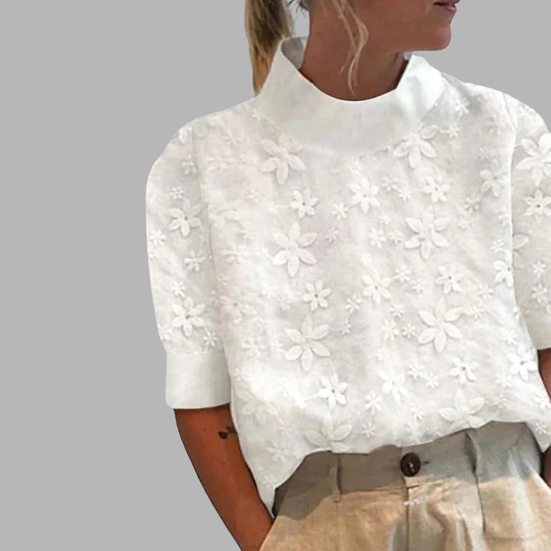 High Neck Embroidered Dress for Women – Skimming Silhouette, Day to Evening in White