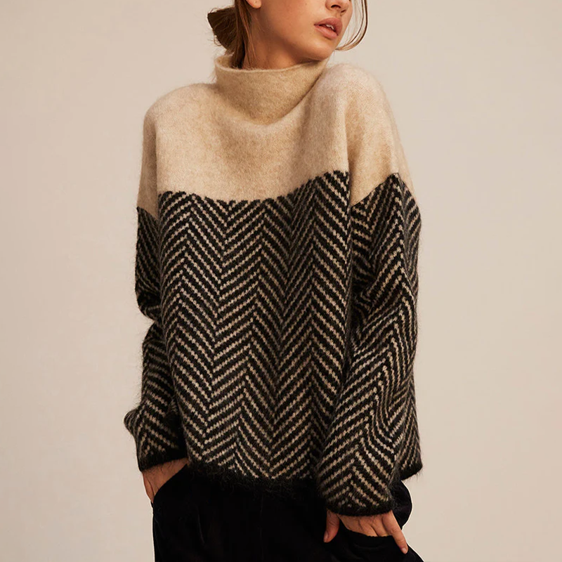 High Neck Knit Sweater for Women – Warm Lining, Ribbed Cuffs and Hem