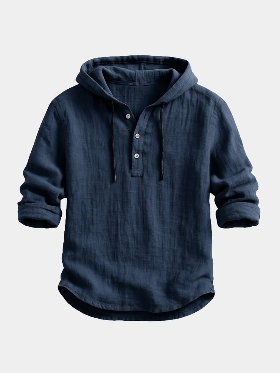 Hooded Linen-Look Shirt for Women – Warm Lining, Neat Collar and Placket