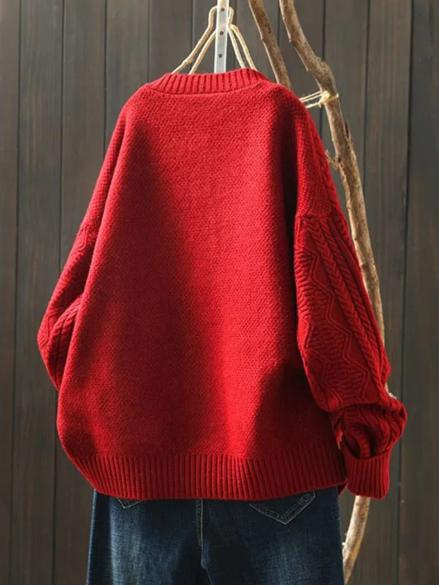 Puff Sleeve Warm-Lined Knit Cardigan for Women – Relaxed Fit, Five Colors