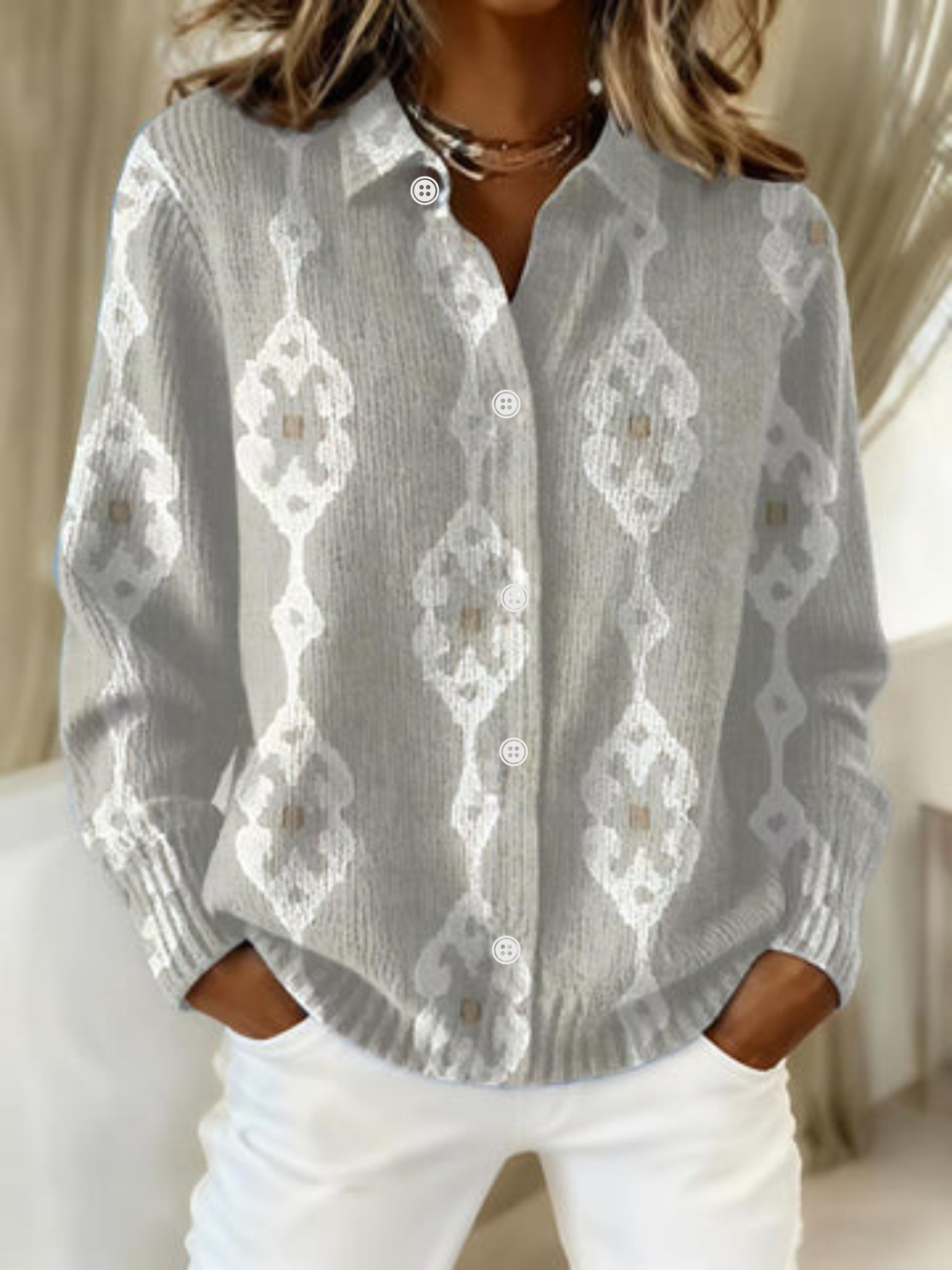 Button-Front Knit Cardigan for Women – Warm Lining, Timeless Shape in Ecru