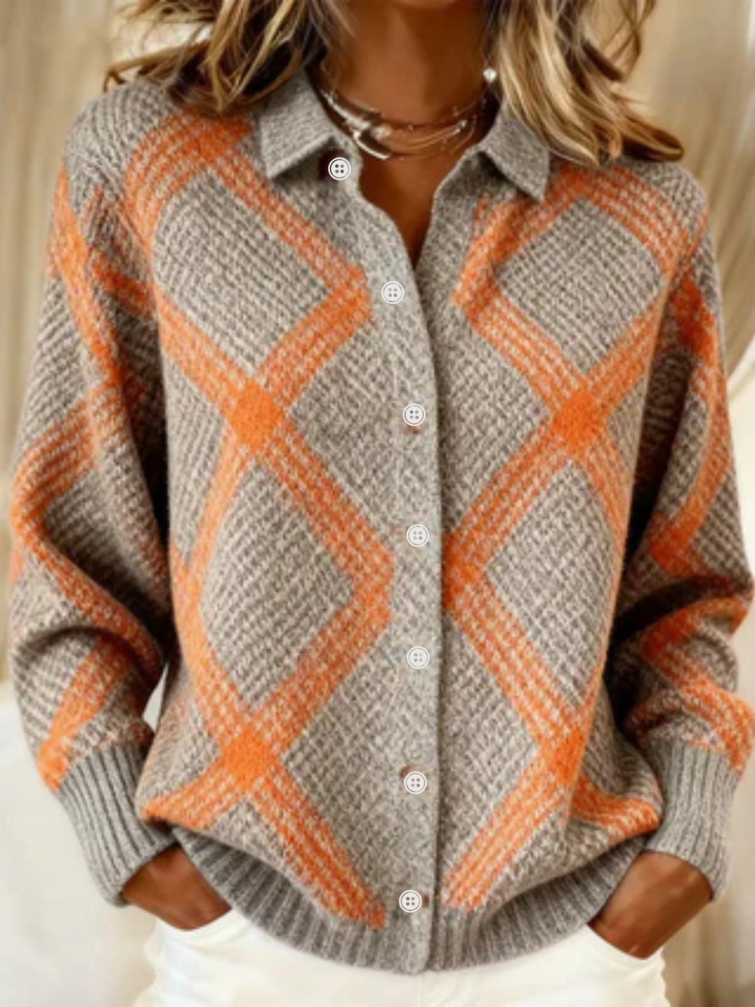 Relaxed Knit Cardigan with Pockets for Women – Warm Lining, Soft Shoulders