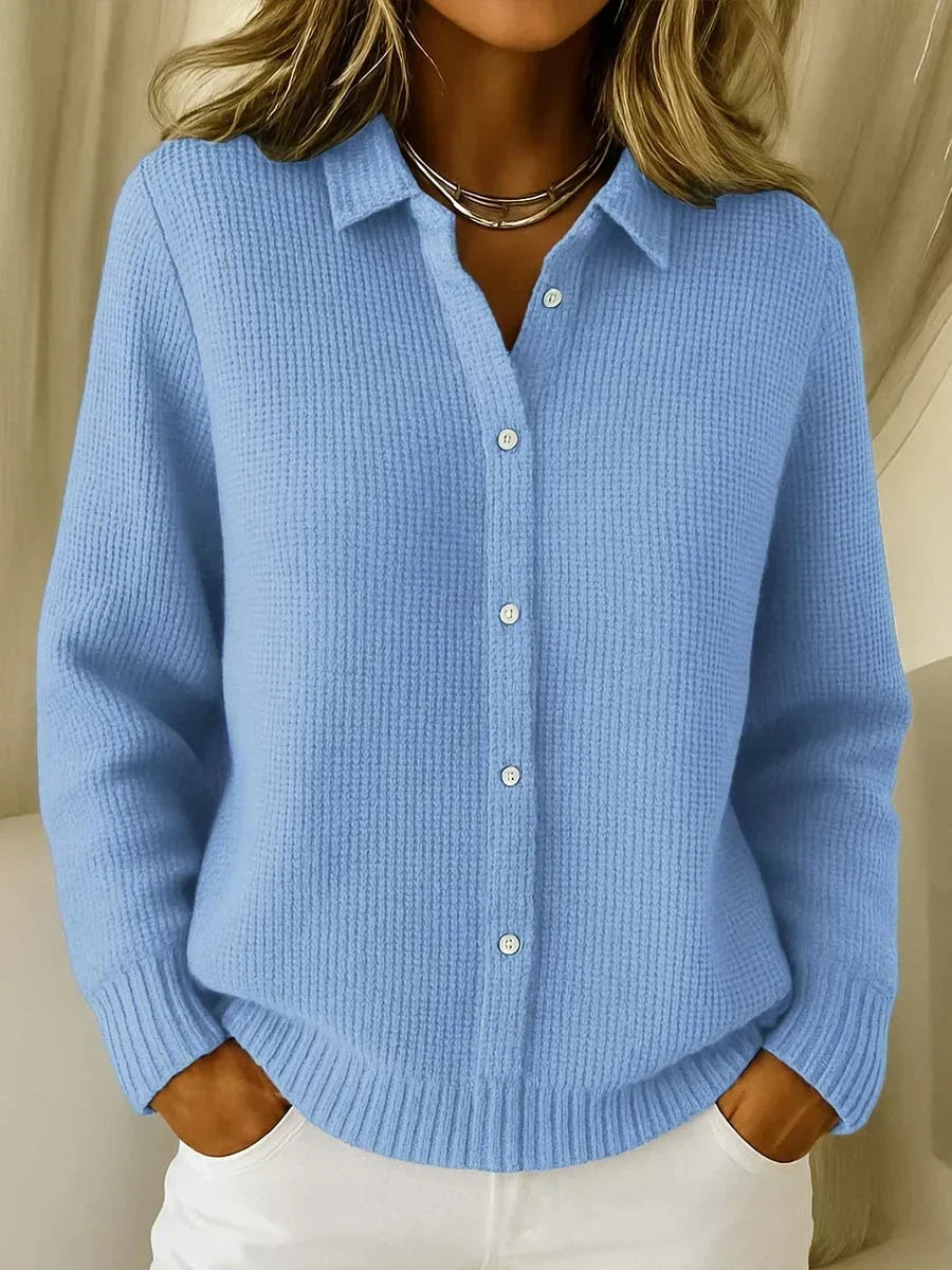 Ribbed Knit Cardigan for Women – Warm Lining, Front Fastening, Relaxed Fit