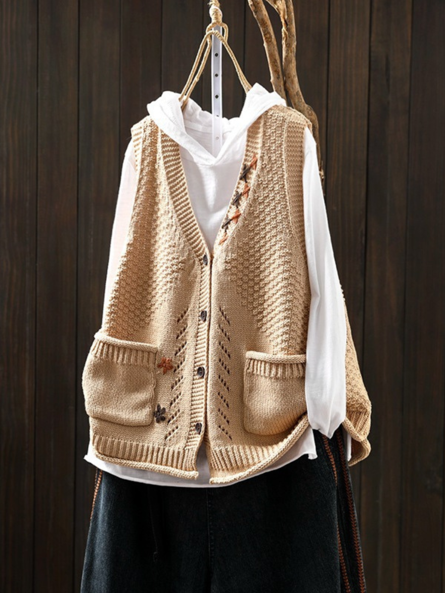 Knit Roll Neck Vest for Women – Warm Lining, Side Pockets, Relaxed Fit