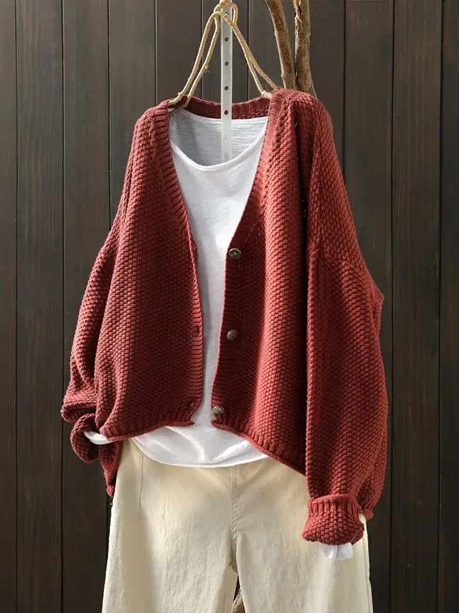 Puff Sleeve Knit Cardigan for Women – Relaxed Fit, Softly Structured Shoulders