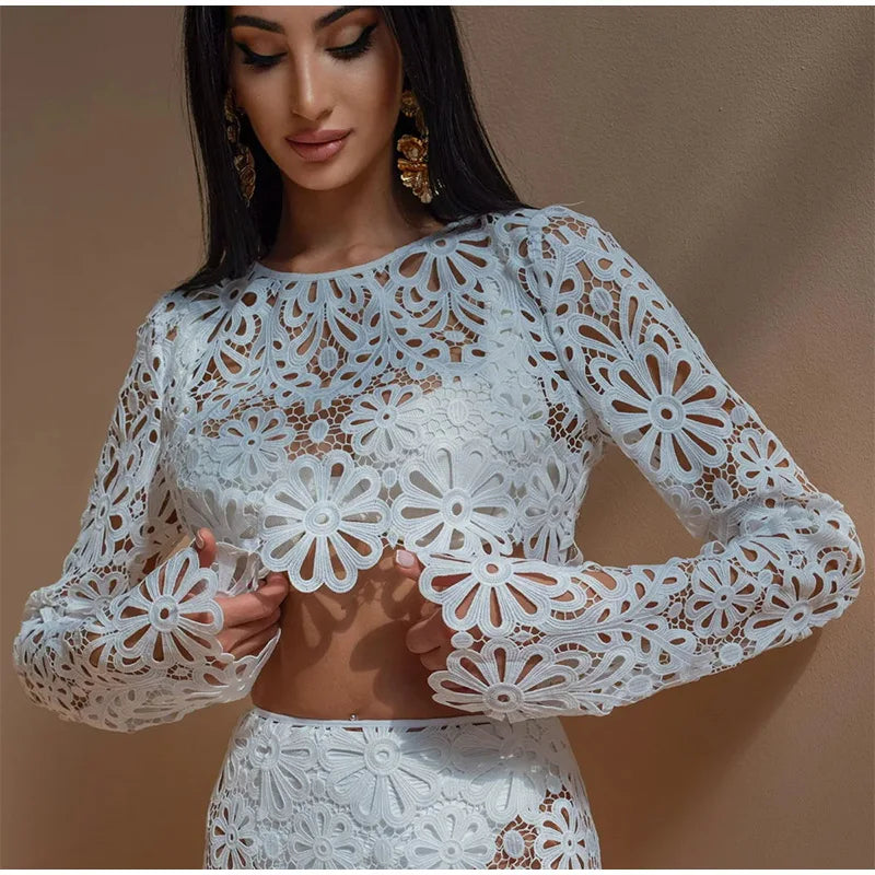 Lace Floral Two-Piece Set for Women – Fully Lined, Relaxed Fit
