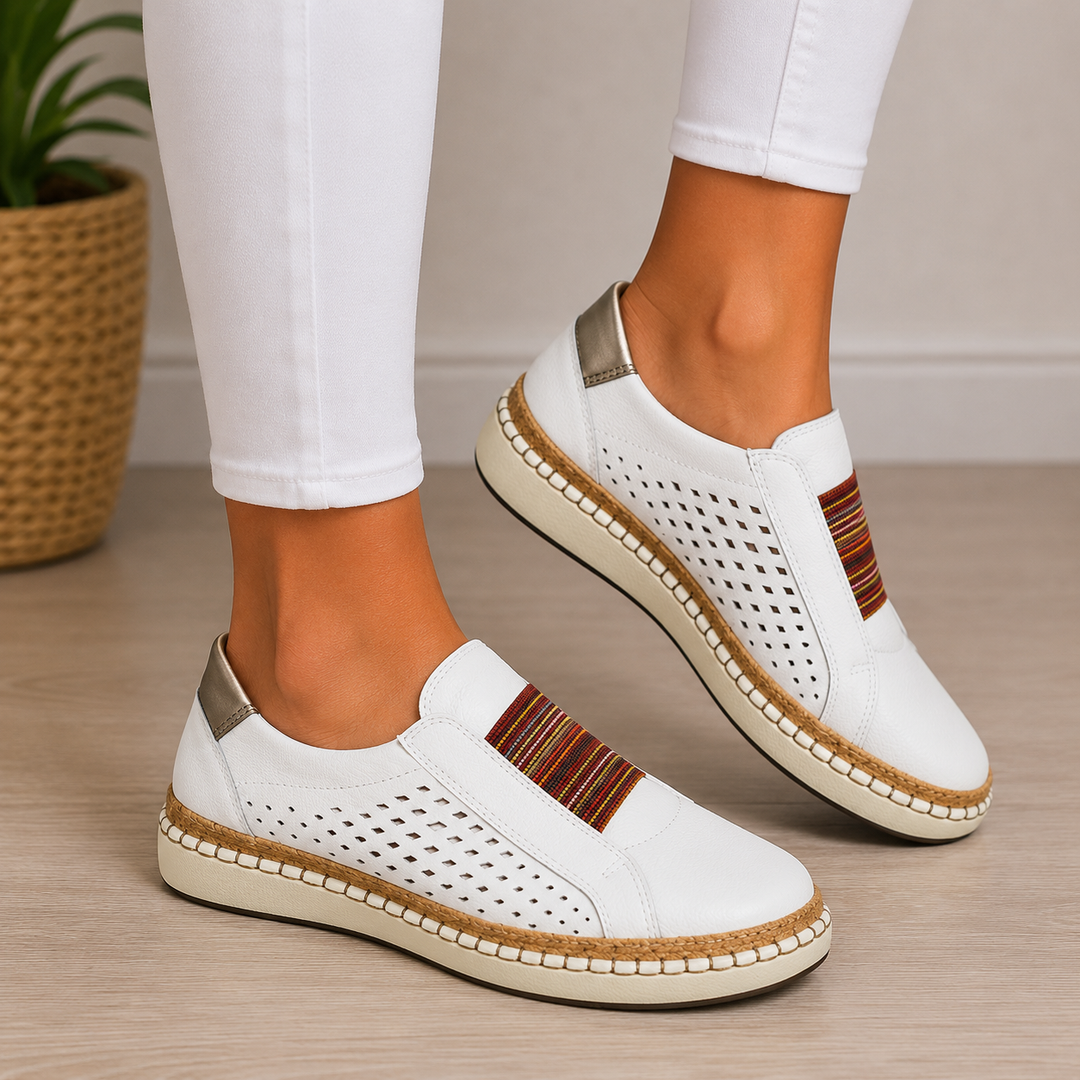 Striped Lace-Up Padded Loafers for Women – Breathable Fabric, Heeled