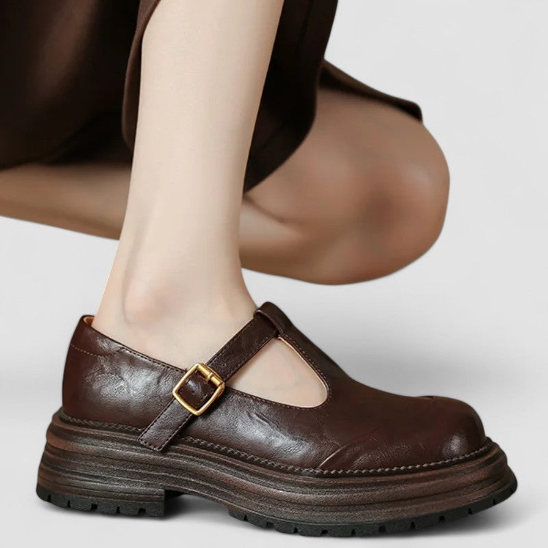 Faux Leather Buckle Mary Jane Shoes for Women – Warm Lining, Stable Heel