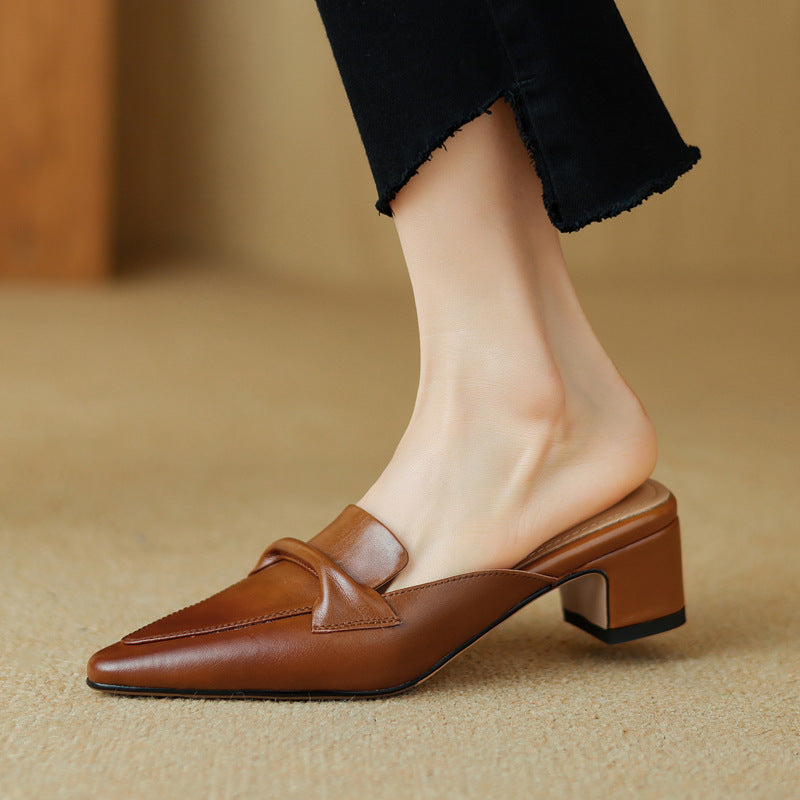 Faux Leather Heeled Mules for Women – Cushioned Footbed, Easy Slip-On