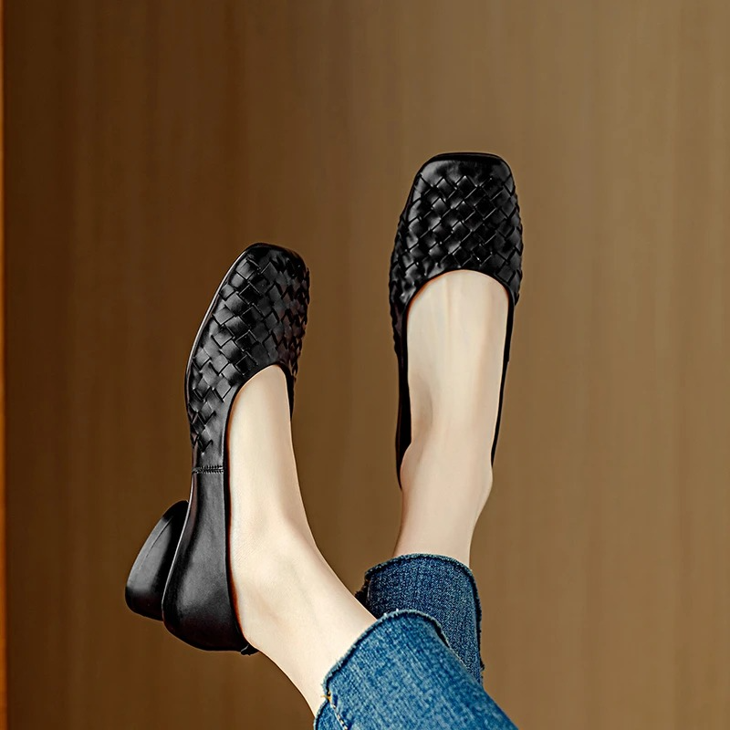 Faux Leather Heeled Ballet Flats for Women – Flexible Sole, Breathable Lining