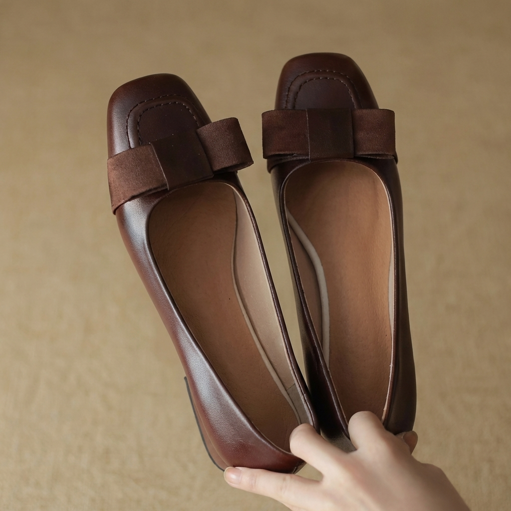 Faux Leather Square Toe Ballet Flats for Women – Flexible Sole, Breathable Lining