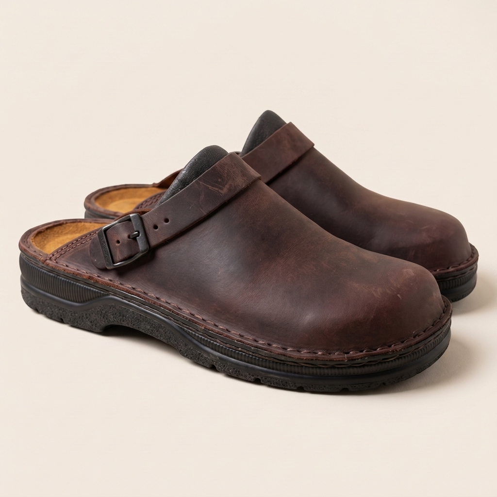 Faux Leather Heeled Mules for Women – Buckle Detail, Cushioned Footbed