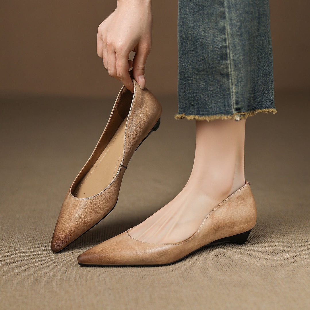 Faux Leather Wedge Ballet Flats for Women – Buckle Detail, Padded Build