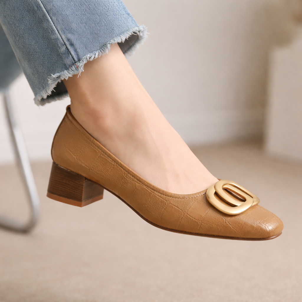 Square Toe Faux Leather Pumps for Women – Comfortable Heel Height, Cushioned Insole