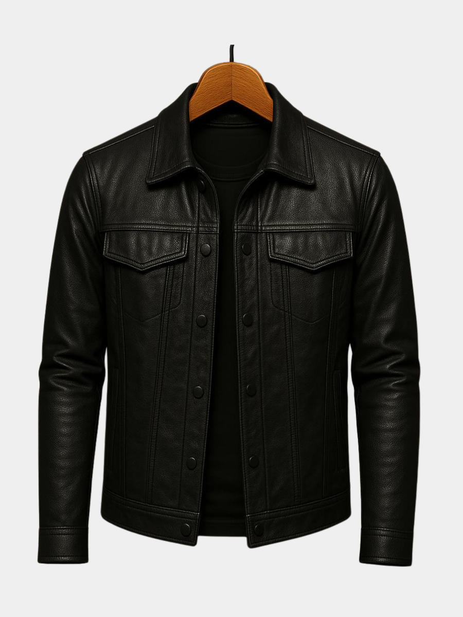 Faux Leather Jacket for Women – Asymmetric Hem, Side Pockets, Leather-Look