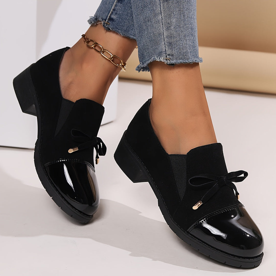 Leather-Look Square-Toe Heeled Loafers for Women – Slip-On Fit, Cushioned Insole