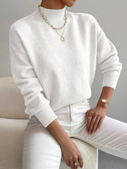 Women's Mock-Neck Ribbed Knit Sweater in White