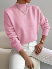 Women's Mock-Neck Ribbed Knit Sweater in Light Pink