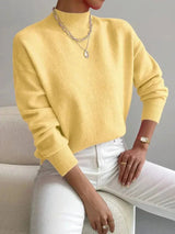 Women's Mock-Neck Ribbed Knit Sweater in Yellow, on model
