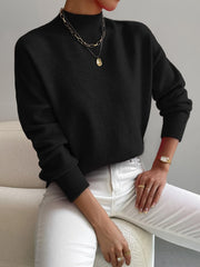 Women's Mock-Neck Ribbed Knit Sweater in Black