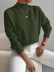 Women's Mock-Neck Ribbed Knit Sweater in Green