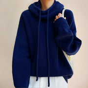 Women's Ribbed Oversized Hooded Knit Hoodie in Blue