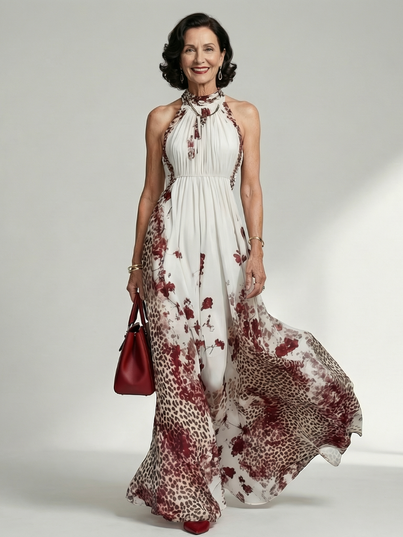 Pleated Detail Maxi Dress for Women – Floral Print, Comfortable Through the Body