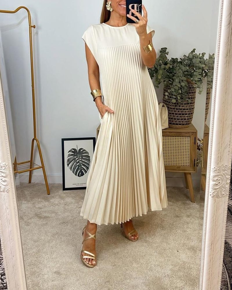 Pleated Dress for Women – Relaxed Fit, Skimming Silhouette, Day to Evening