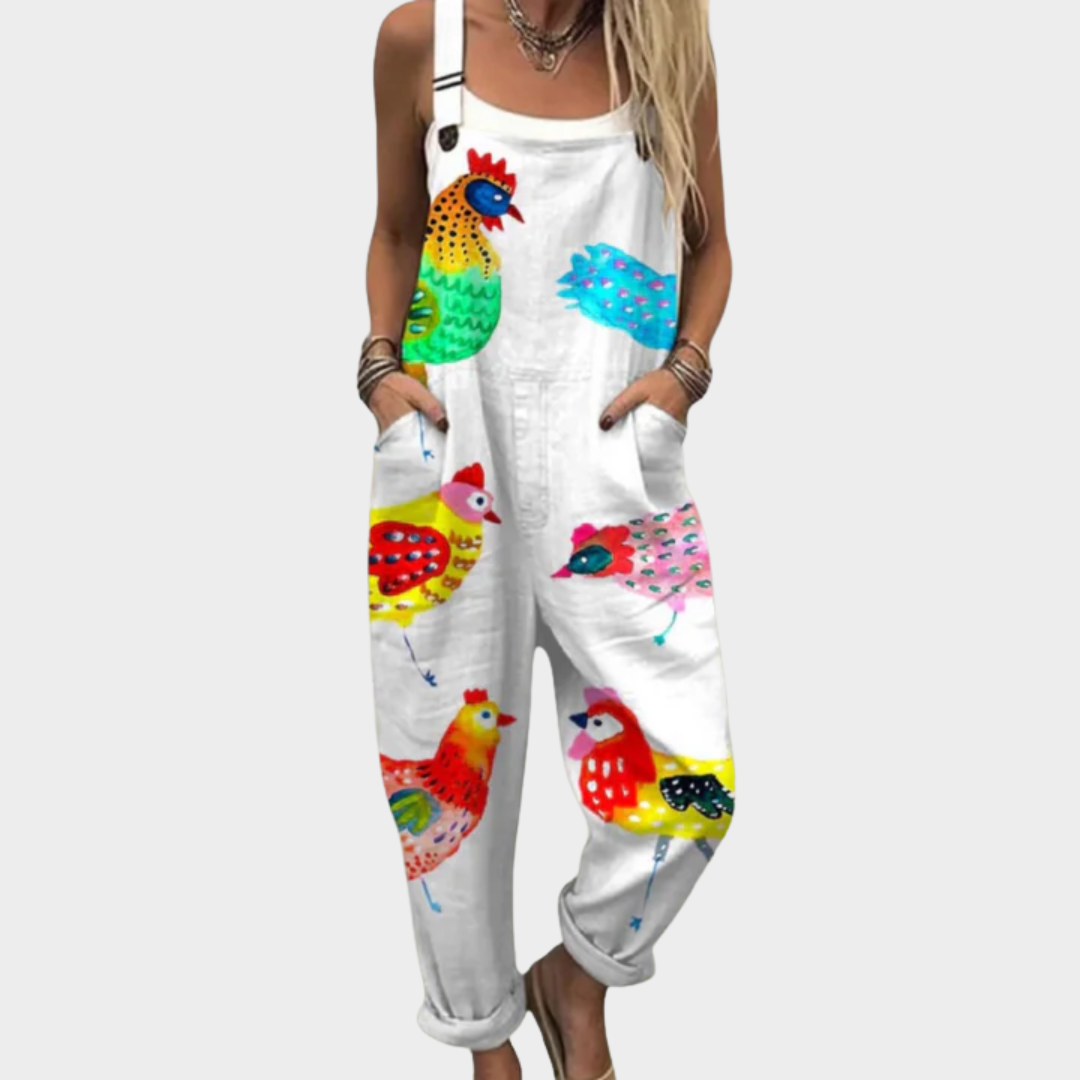 Easy-Fit Printed Dungarees for Women – Side Pockets, Full-Length Leg in Multicolor