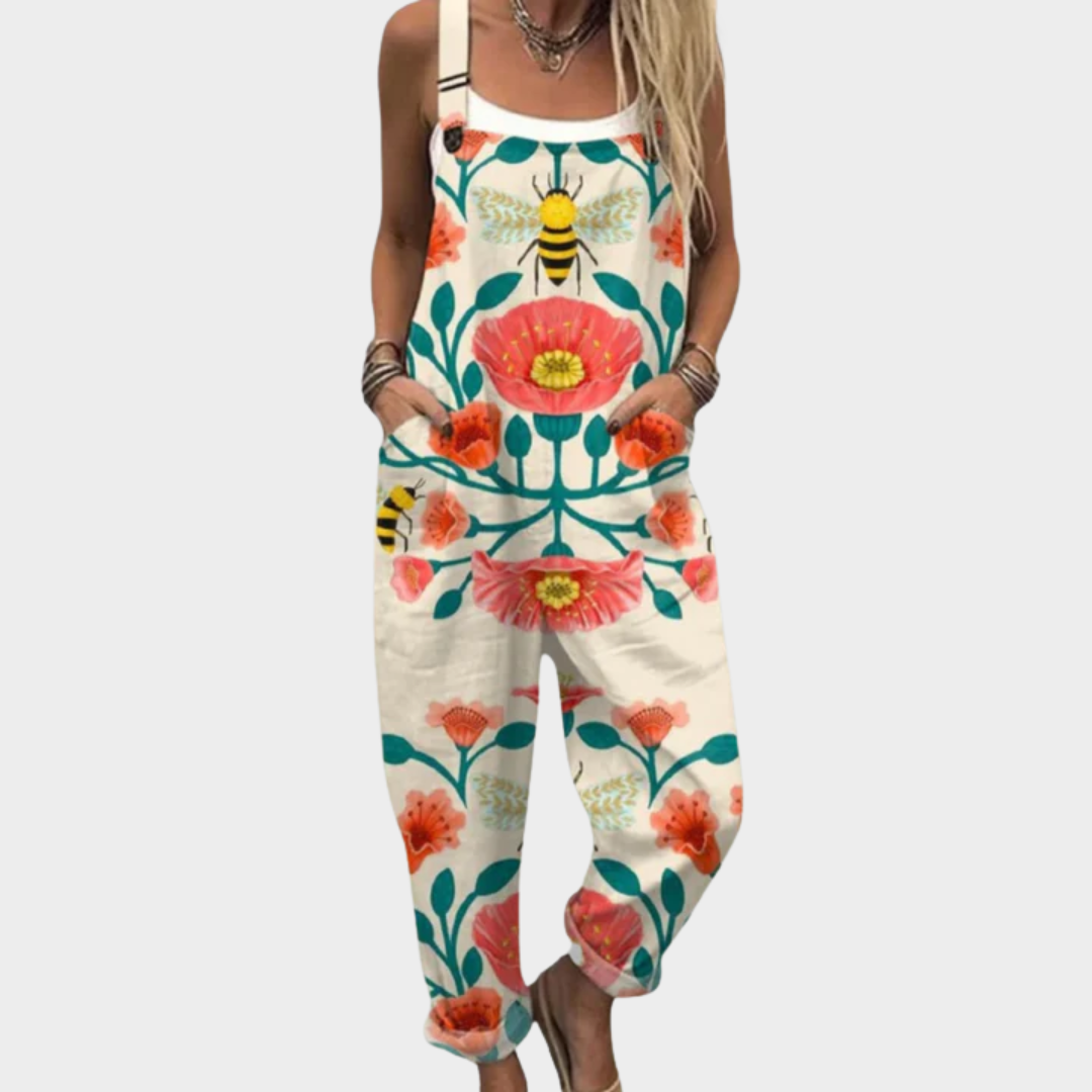 Printed One-Piece Dungarees for Women – Easy Fit, Full-Length Leg in Multicolor