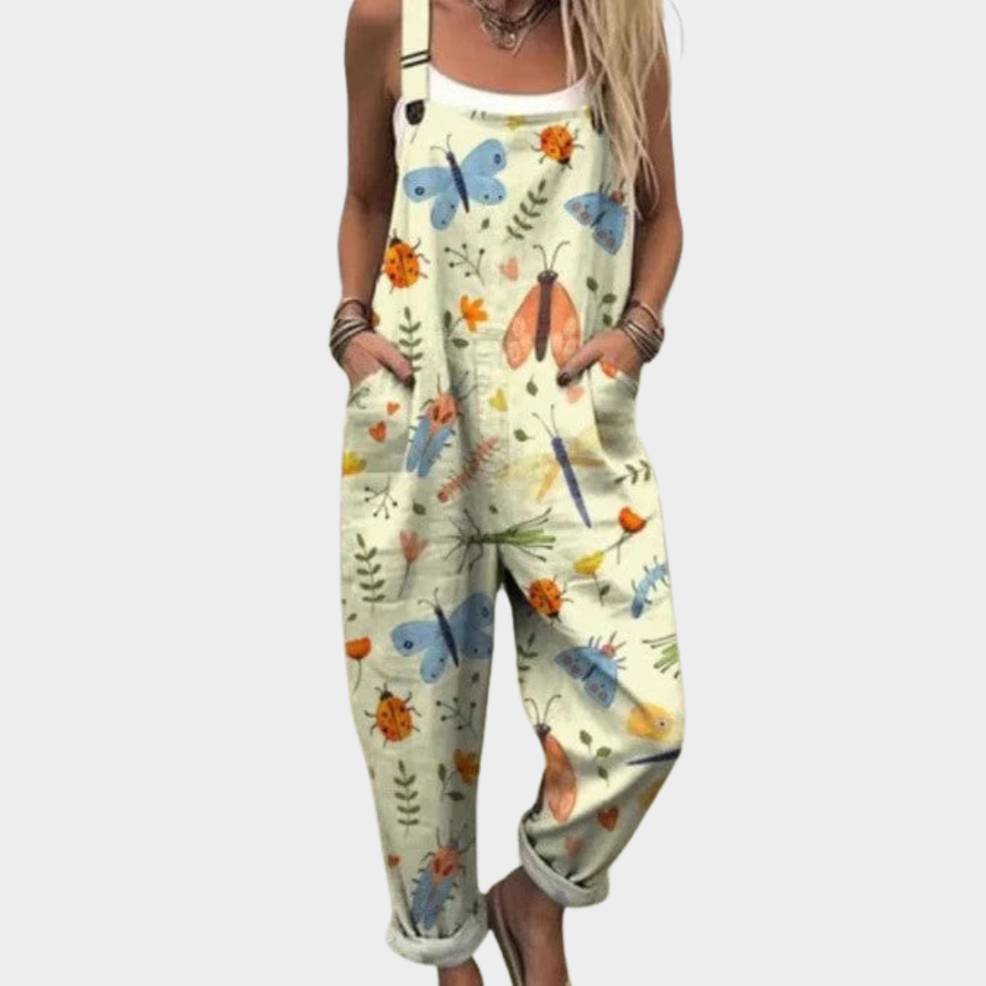 All-Over Print Dungarees for Women – Easy Fit, Full-Length Leg in Light Green