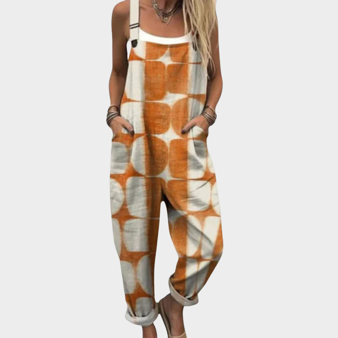 Printed Dungarees for Women – Defined Waist, Full-Length Leg, Side Pockets in Multicolor